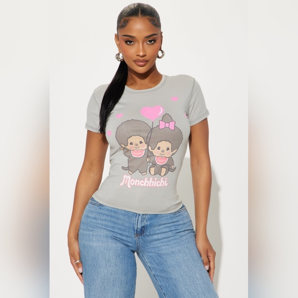 NEW! Gray Monchhichi Graphic T-Shirt